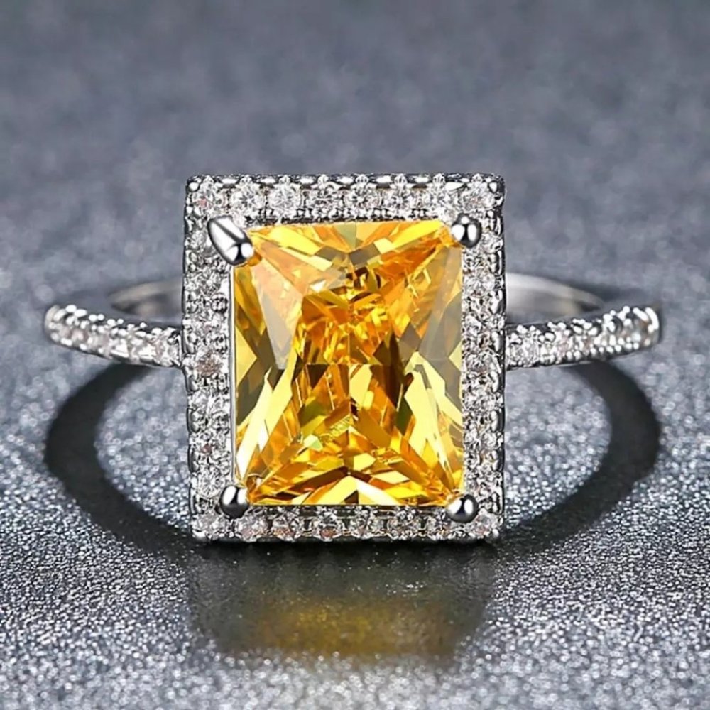 Champagne Cubic Zirconia Wedding White Gold Ring - Picture 4 of 6